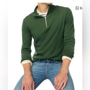 J. Crew Men's Size Medium Merino Wool Blend 1/4 Zip Sweater In University Green